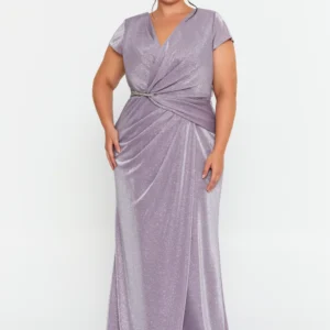 Trumpomis rankovėmis Maxi Lycra Column Plus Size vestuvių svečių suknelė drd7055-bb